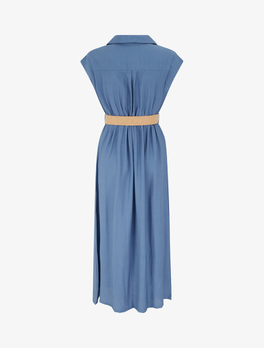 Robe longue unie boutonnée - Bleu - 2