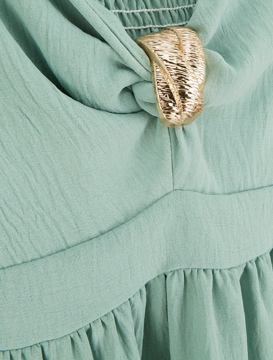 Robe longue unie à col V bijou - Vert d&