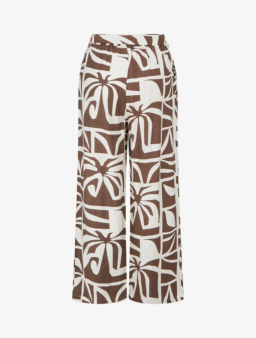 Pantalon élastiqué coupe droite imprimé graphique - Marron - 2