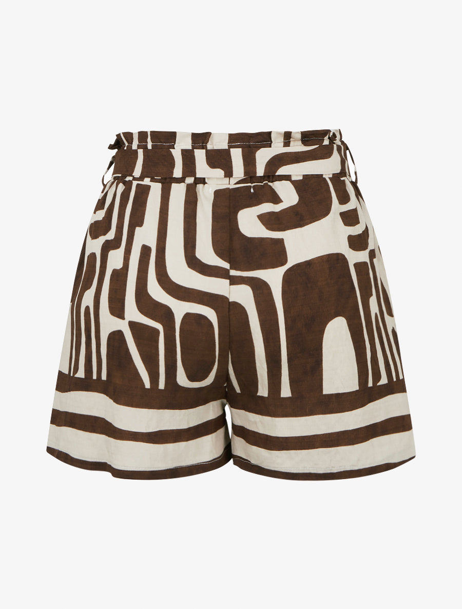Elastische bedruckte Shorts mit Fantasiemuster - Braun