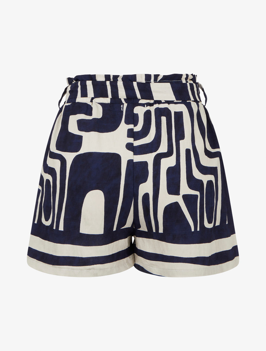Elastische bedruckte Shorts mit Fantasiemuster - marineblau