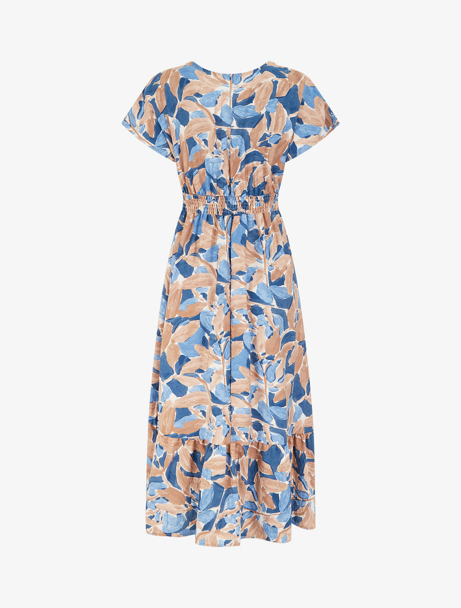 Robe à imprimé stylisé et col en crochet - Bleu - 2