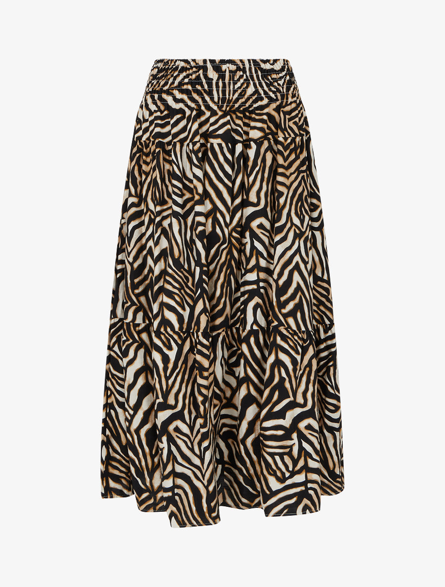 Jupe longue élastiquée graphique stylisé - Noir - 1