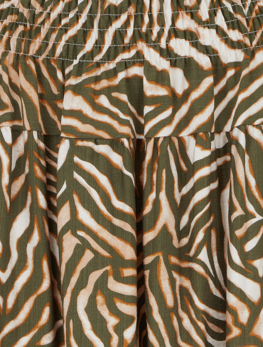 Jupe longue élastiquée graphique stylisé - Kaki - 3