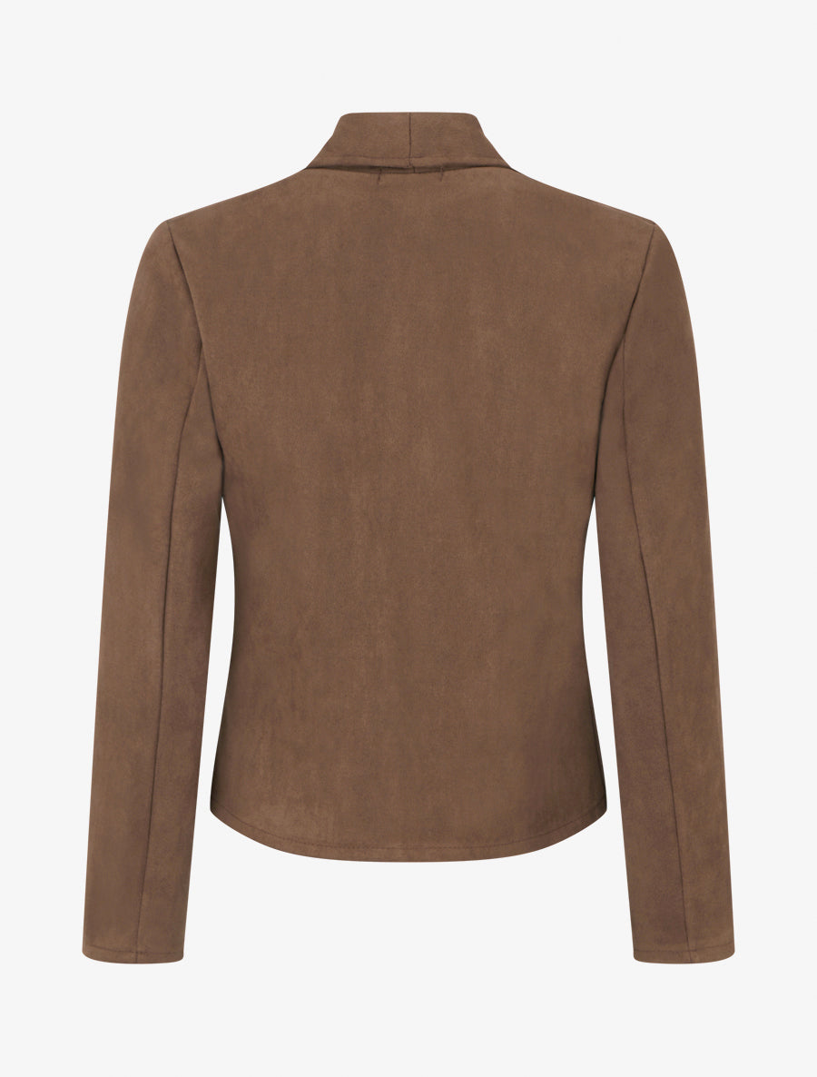 Jacke aus Wildlederimitat mit dekorativen Reißverschlusstaschen - Braun