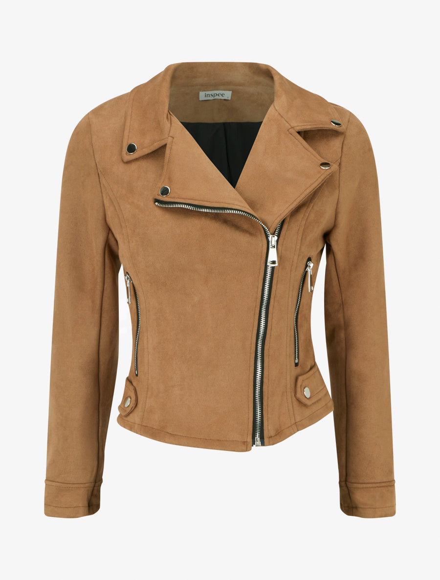 Jacke aus Wildlederimitat mit Reißverschluss - Kamel