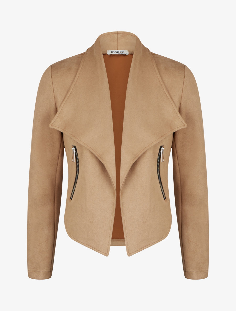 Jacke aus Wildlederimitat mit Schalkragen - Helles Kamel