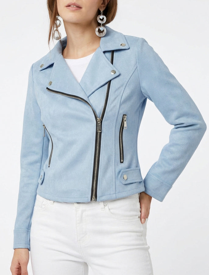 Jacke aus Wildlederimitat mit Reißverschluss - Himmelblau