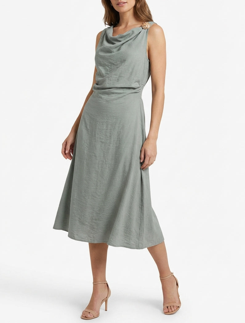 Ärmelloses langes Kleid mit Drapierungseffekt - Grün/Grau