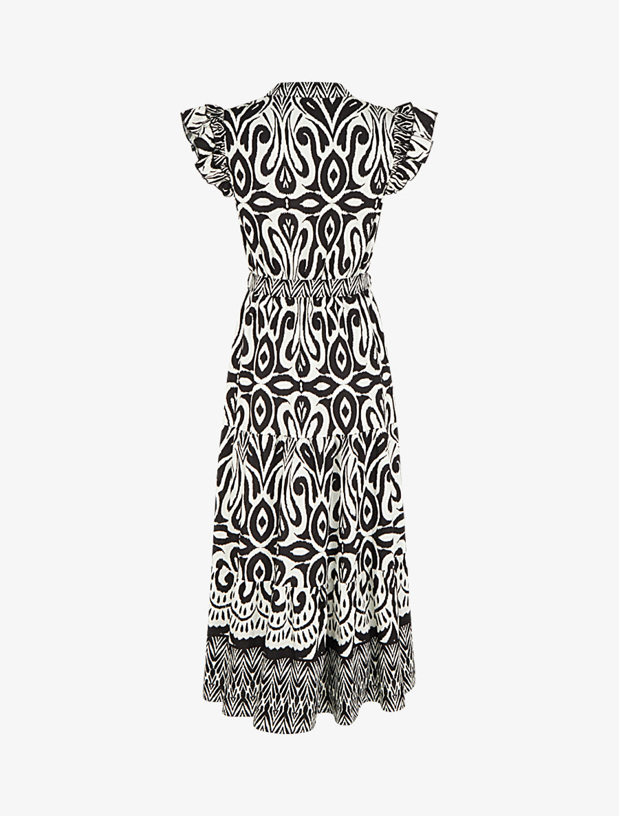 Robe longue graphique coupe évasée - Noir - 2