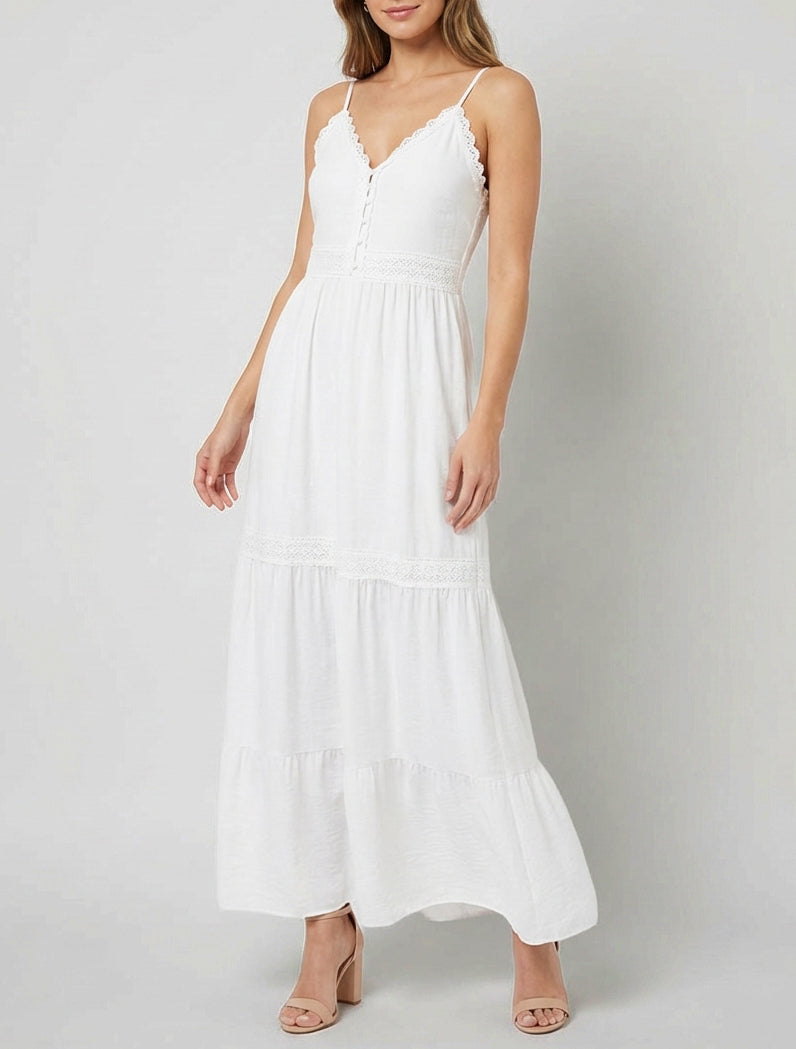 Elastisches Kleid mit Häkeleinsätzen - Weiß