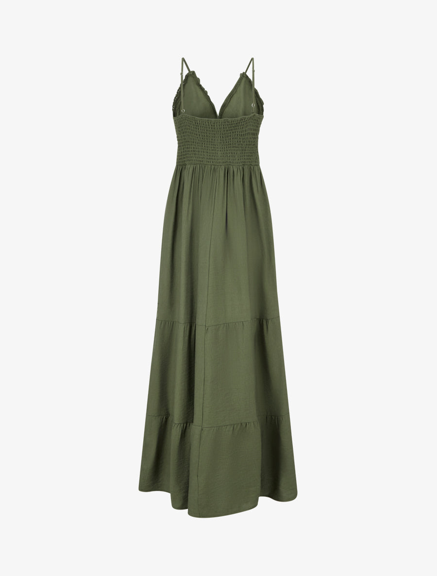 Robe élastiquée à empiècements en crochet - Kaki - 2