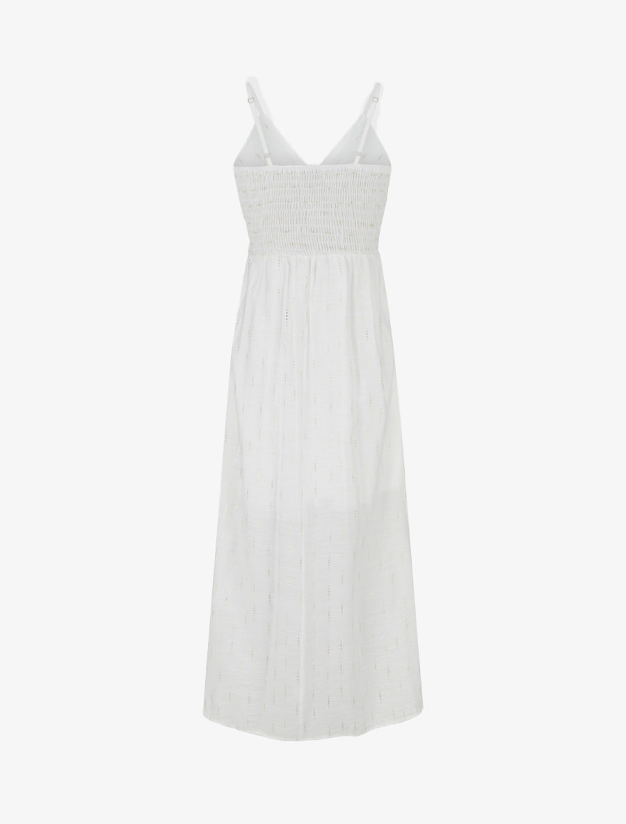 Robe élastiquée unie à détail irisé - Blanc - 2