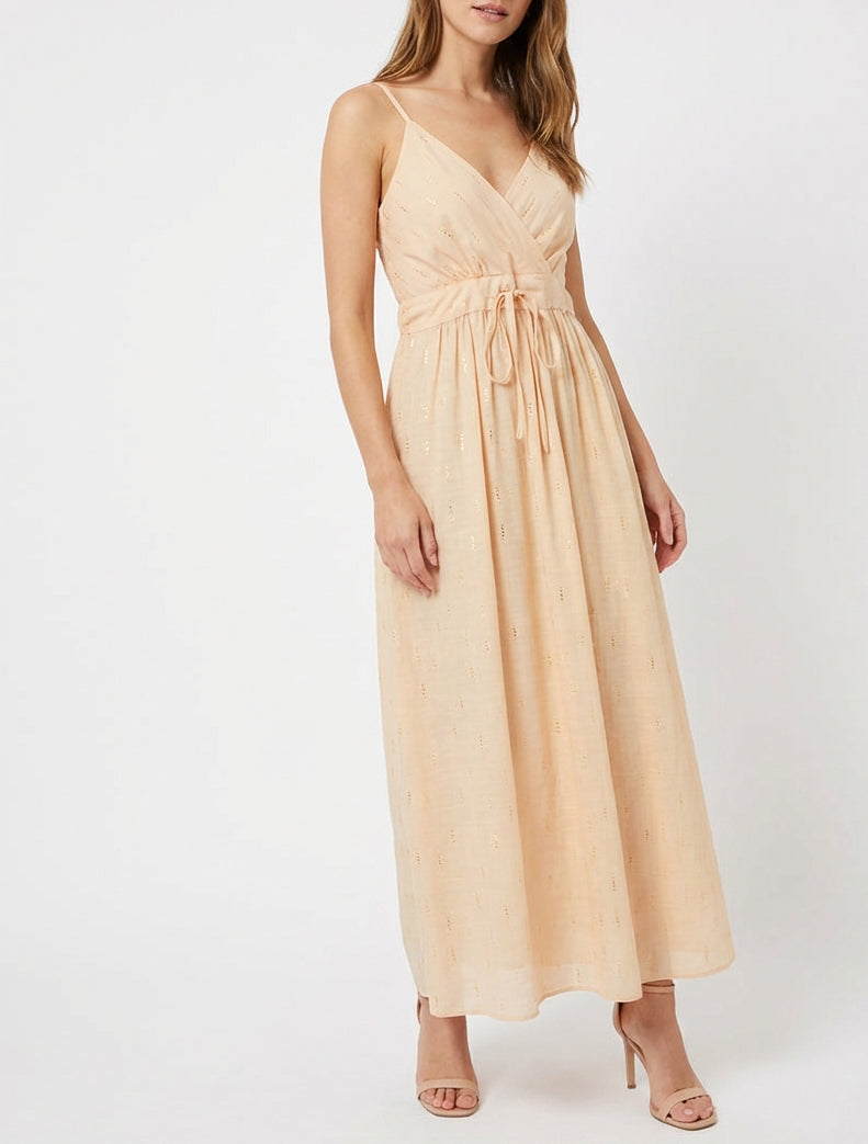 Einfarbiges elastisches Kleid mit schimmerndem Detail - Lachsrosa