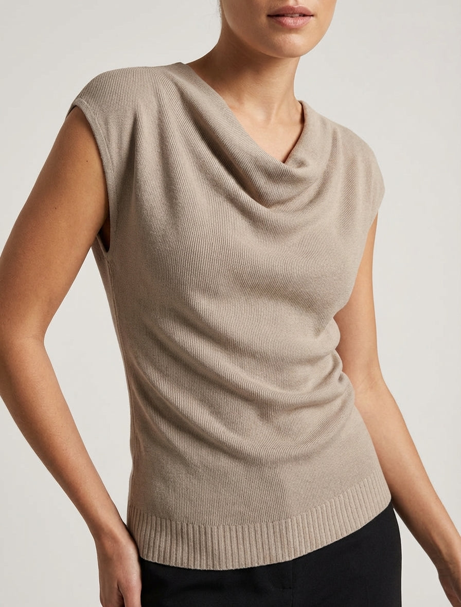 Ärmelloses Top mit Wasserfallausschnitt - Maulwurf