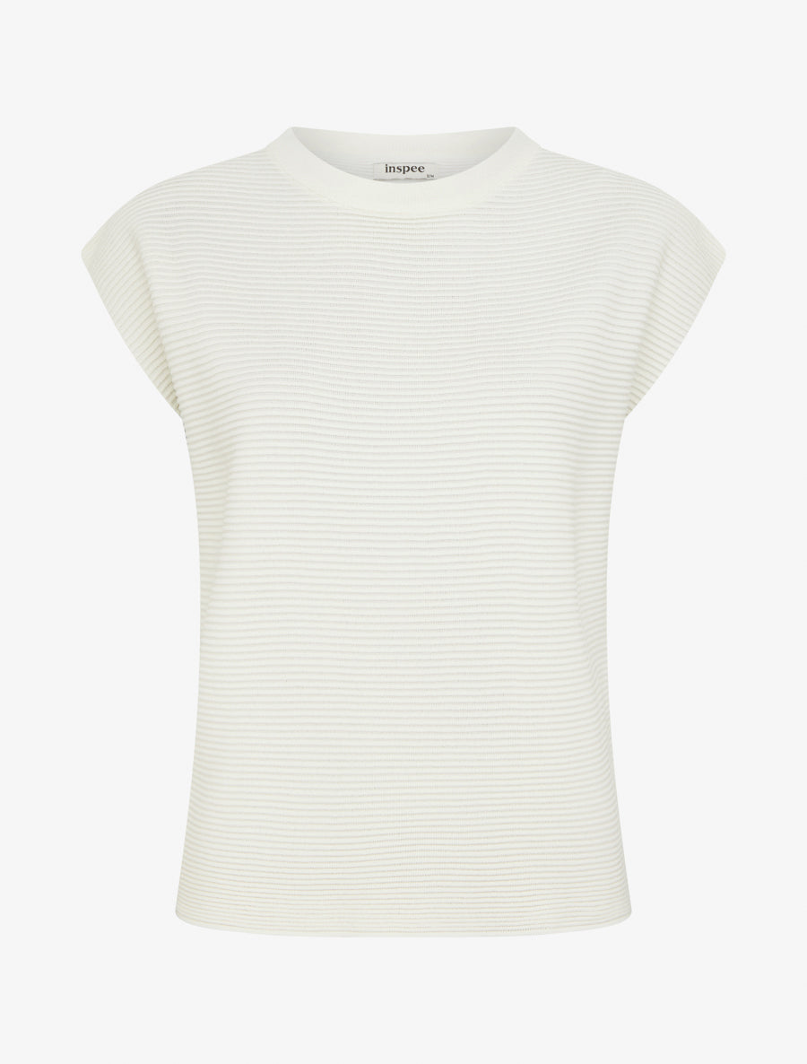 Top uni texturé à col rond - Écru - 1