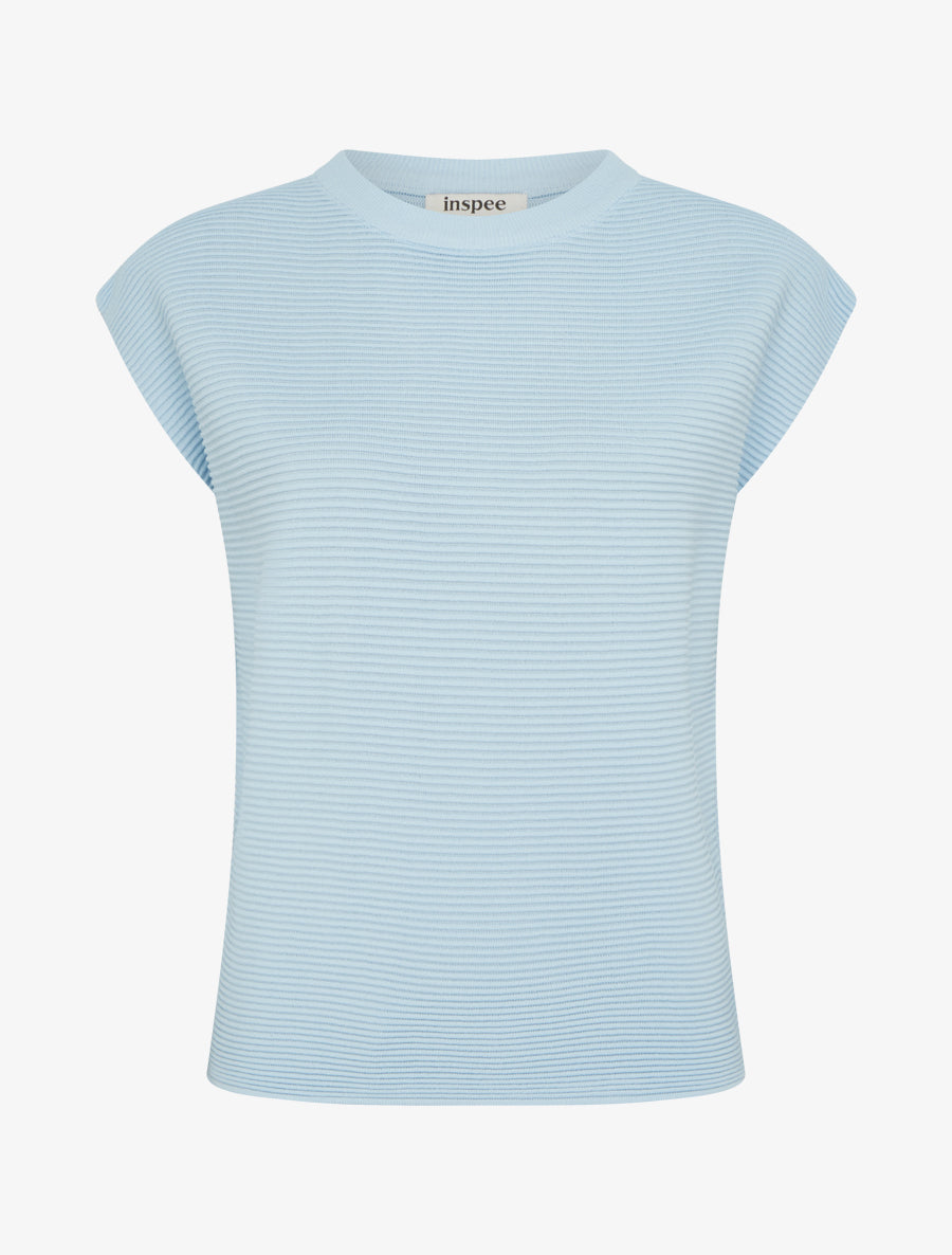 Top uni texturé à col rond - Bleu ciel - 1