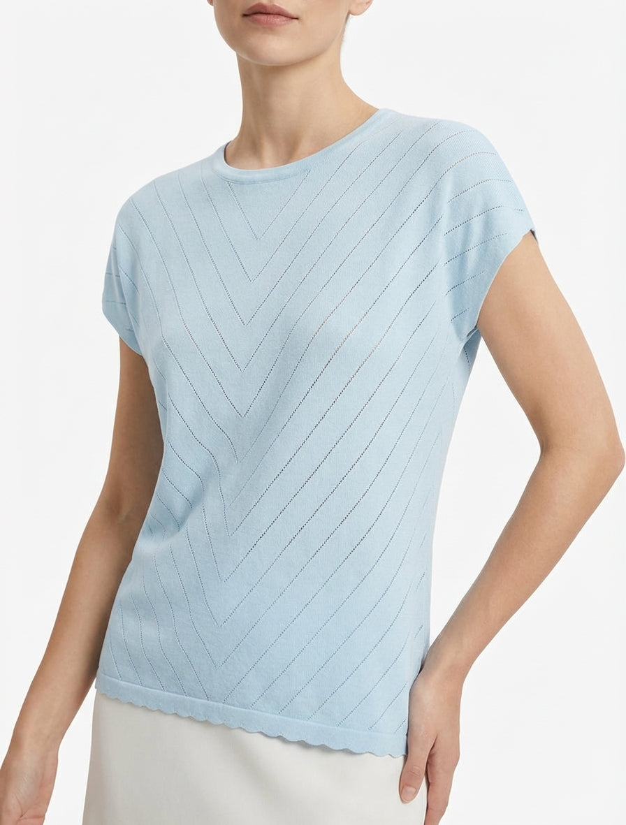 Gehäkeltes Top mit Rundhalsausschnitt - Himmelblau