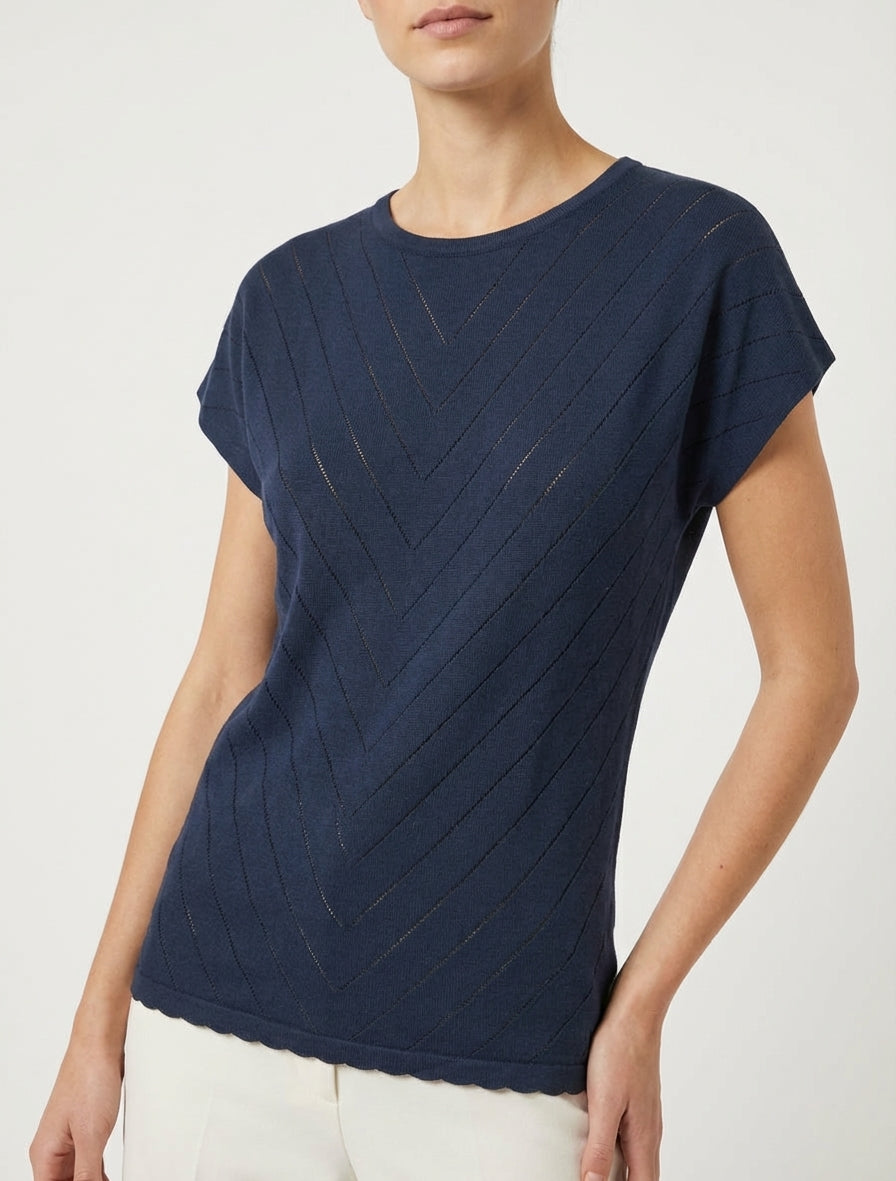 Gehäkeltes Top mit Rundhalsausschnitt - Marine