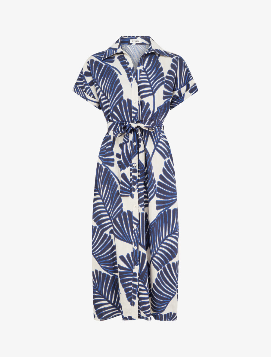 Robe chemise imprimé tropical à manches courtes - Bleu - 1