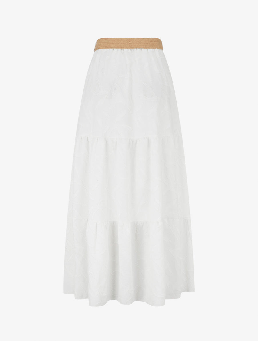 Jupe longue évasée en tissu texturé - Blanc - 2