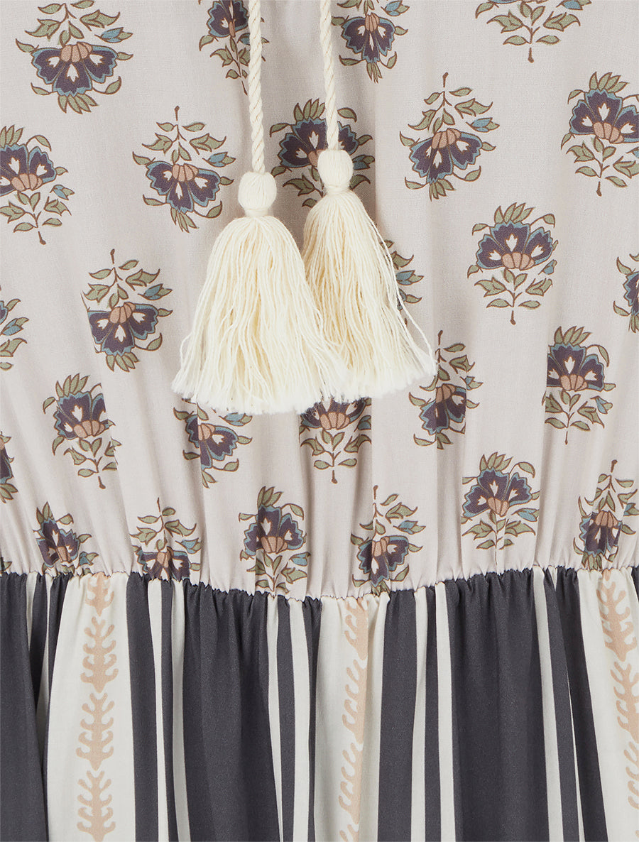 Robe longue sans manches à patchwork floral - Noir - 3