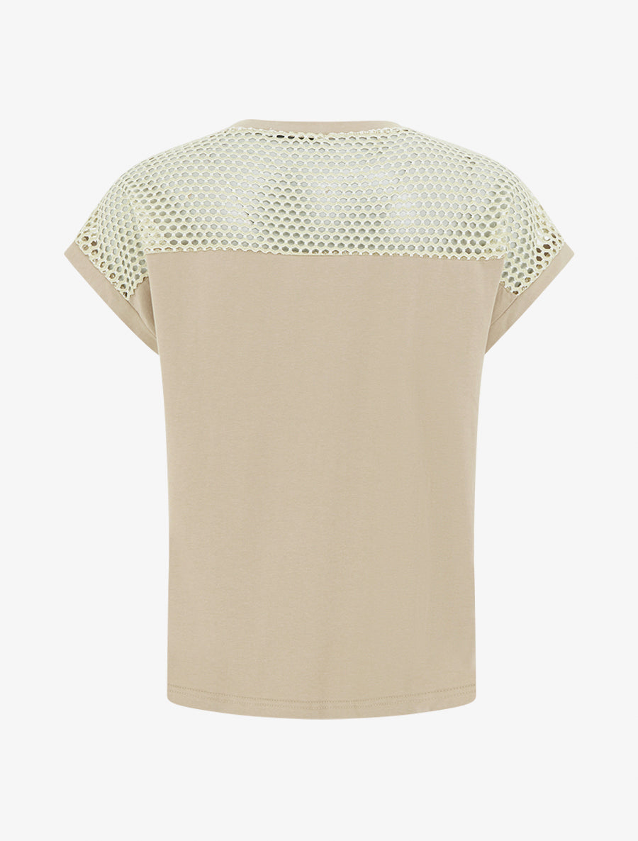 T-shirt fantaisie à épaules ajourées - Beige - 2
