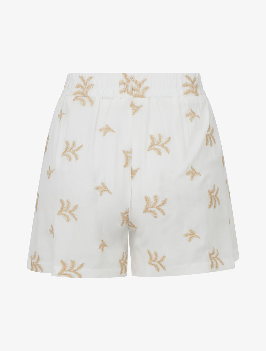 Short droit élastiqué à broderies fantaisies - Blanc - 2