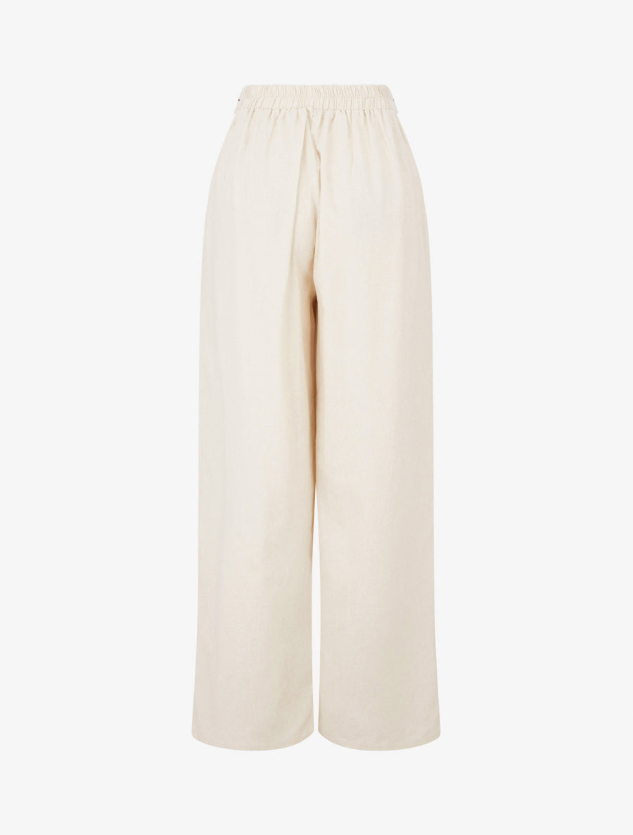 Pantalon ample uni à ceinture brodée - Beige - 2
