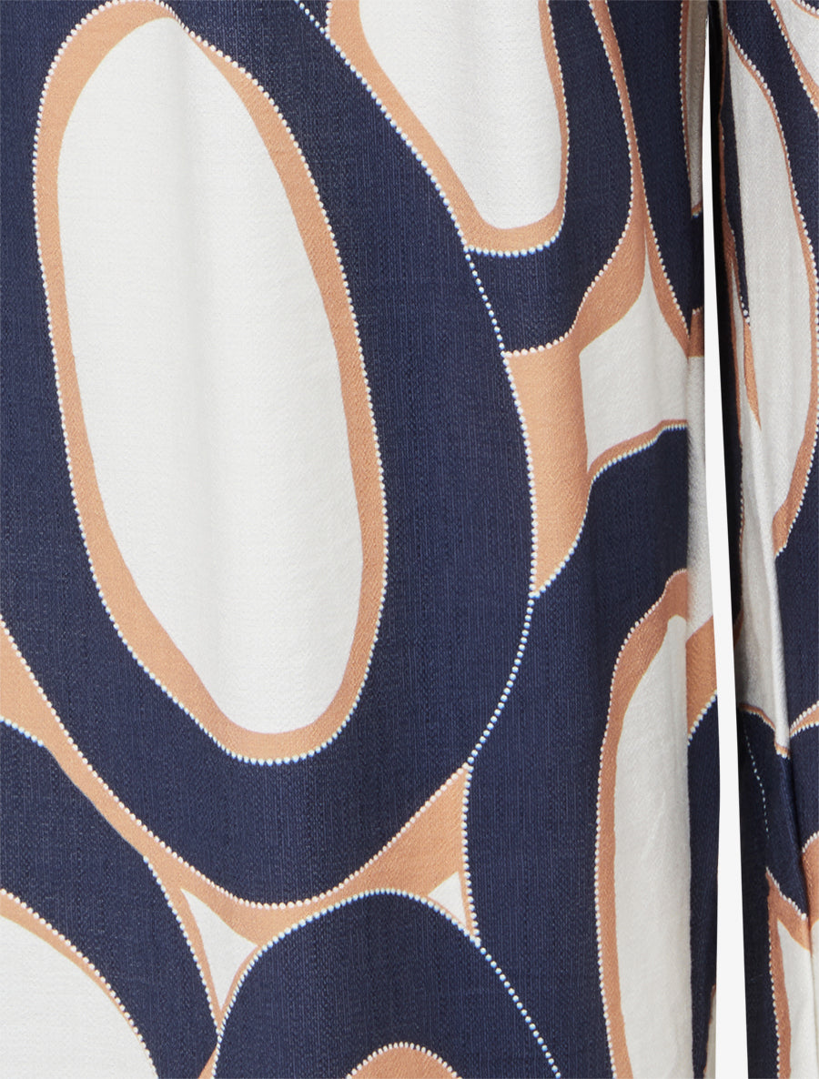 Pantalon droit à taille haute et imprimé graphique - Marine - 3