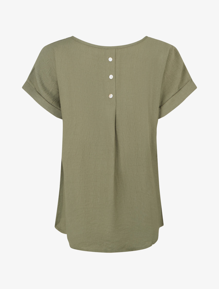 Top ample manches courtes à détail plissé - Kaki - 2