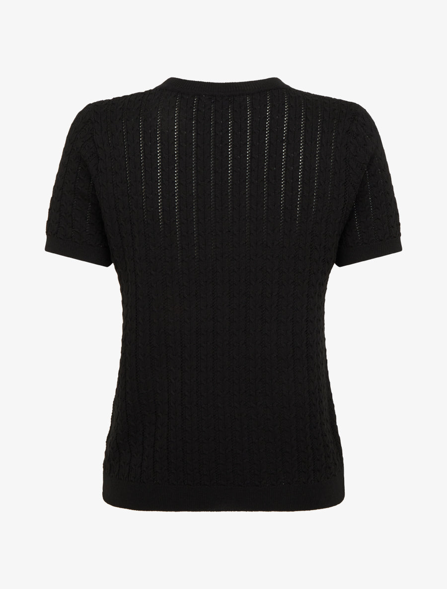 Pull uni ajouré à manches courtes - Noir - 2