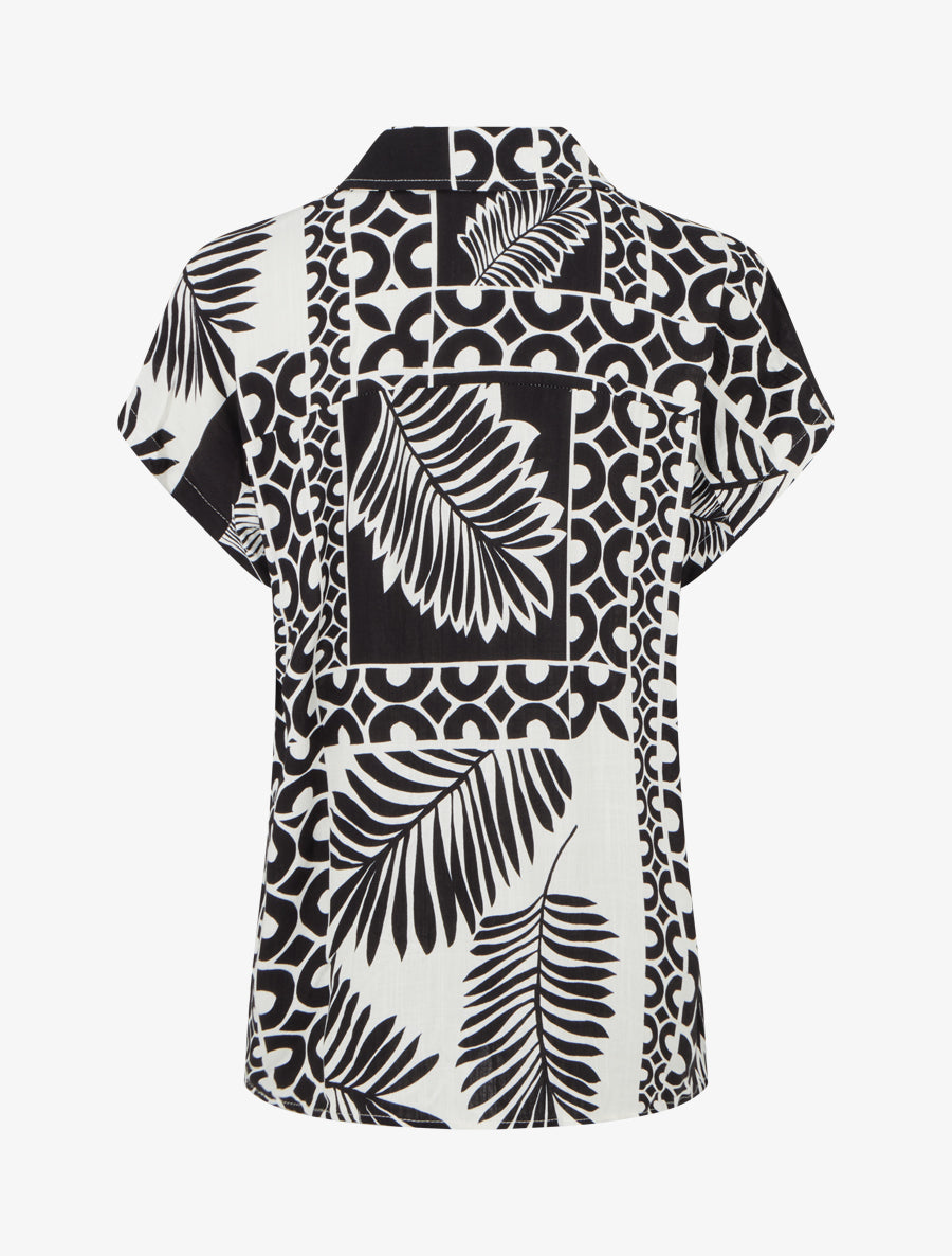 Chemise ample manches courtes imprimé feuilles tropicales - Noir - 2