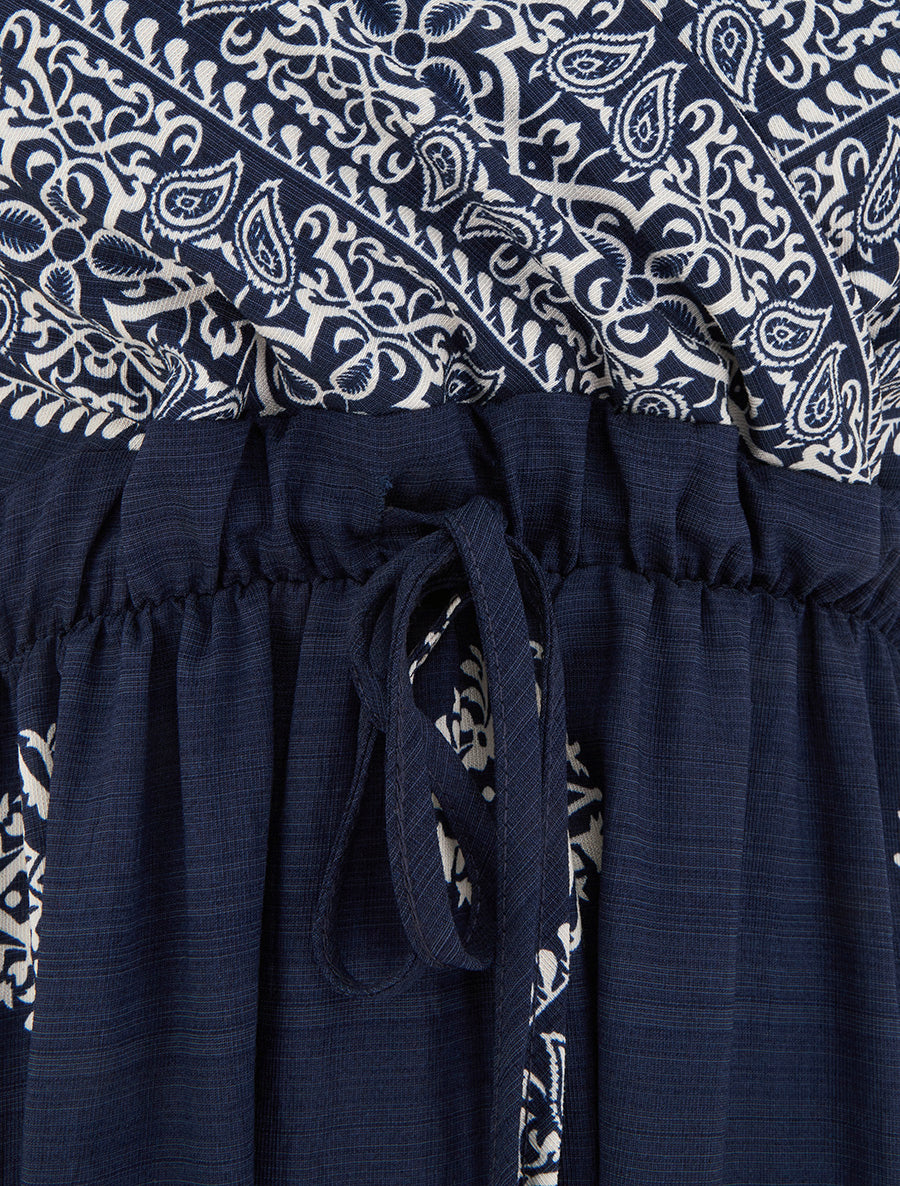 Robe longue bohème imprimé arabesque - Marine - 3