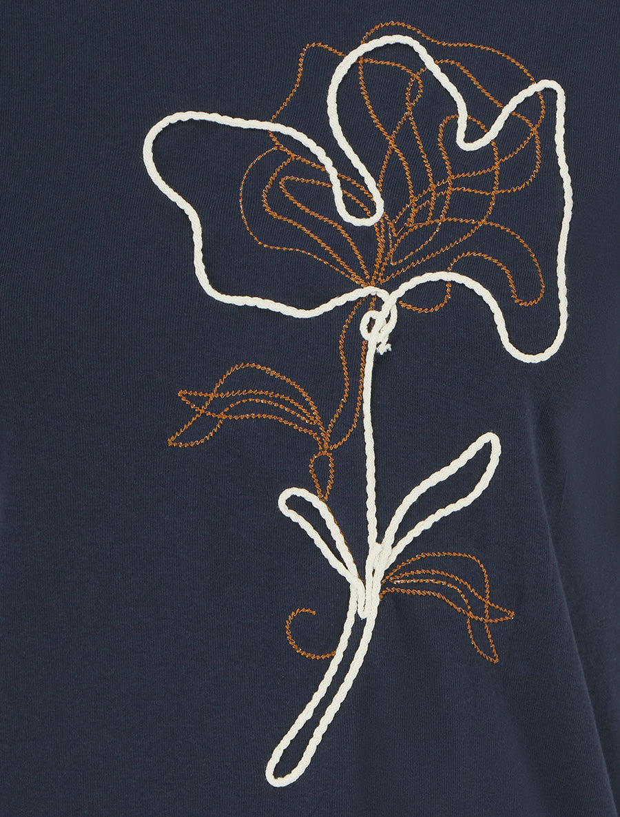 T-shirt manches courtes à motif floral - Marine - 3