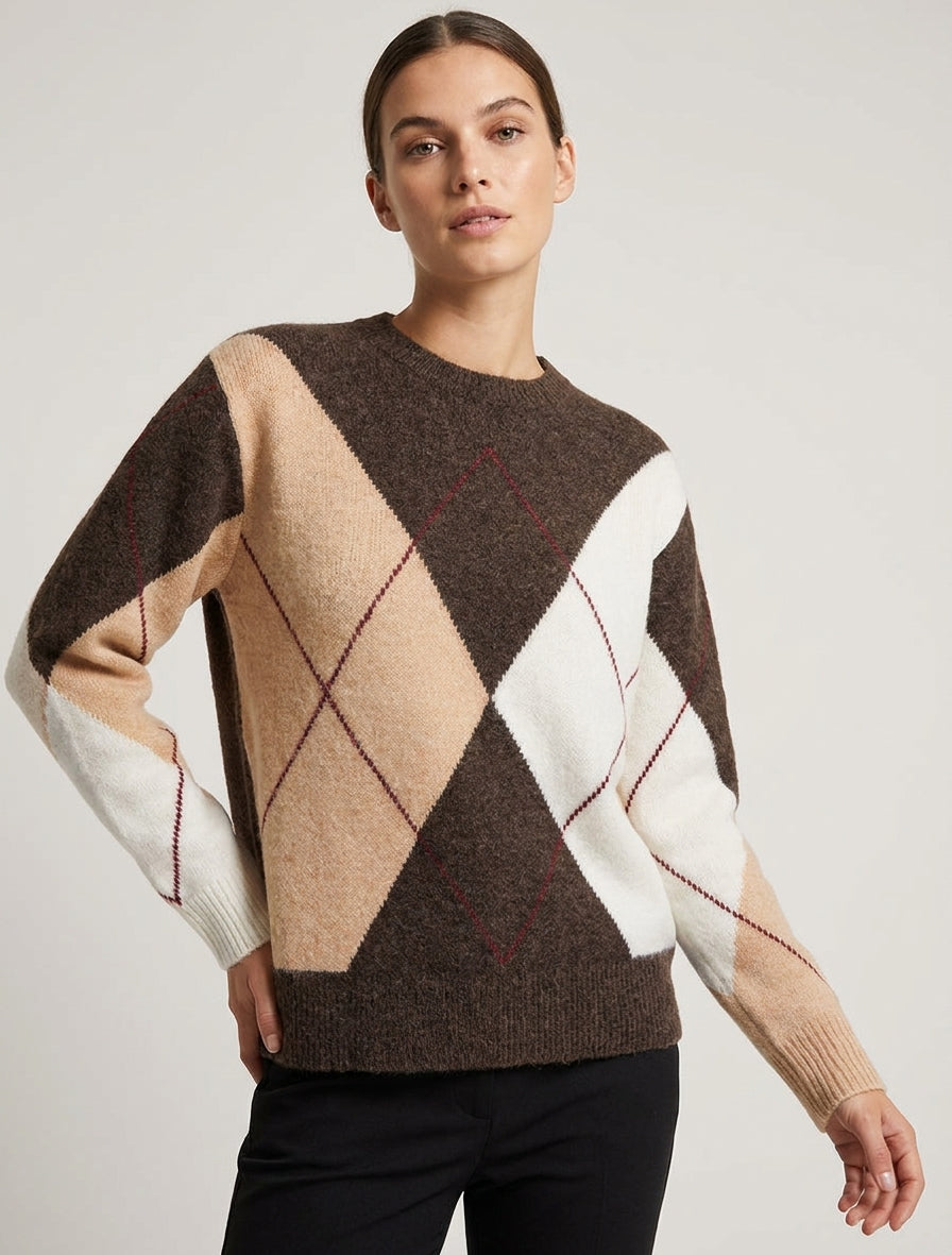 Strickpullover mit Colorblock-Muster - Braun