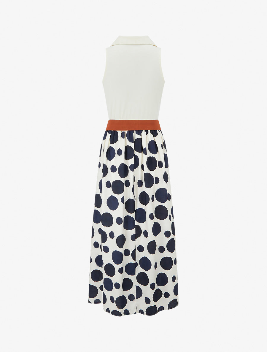 Robe longue à boutons fantaisies et imprimé gros pois - Marine - 2