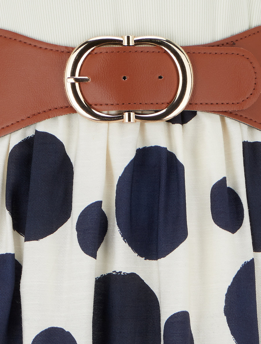 Robe longue à boutons fantaisies et imprimé gros pois - Marine - 3