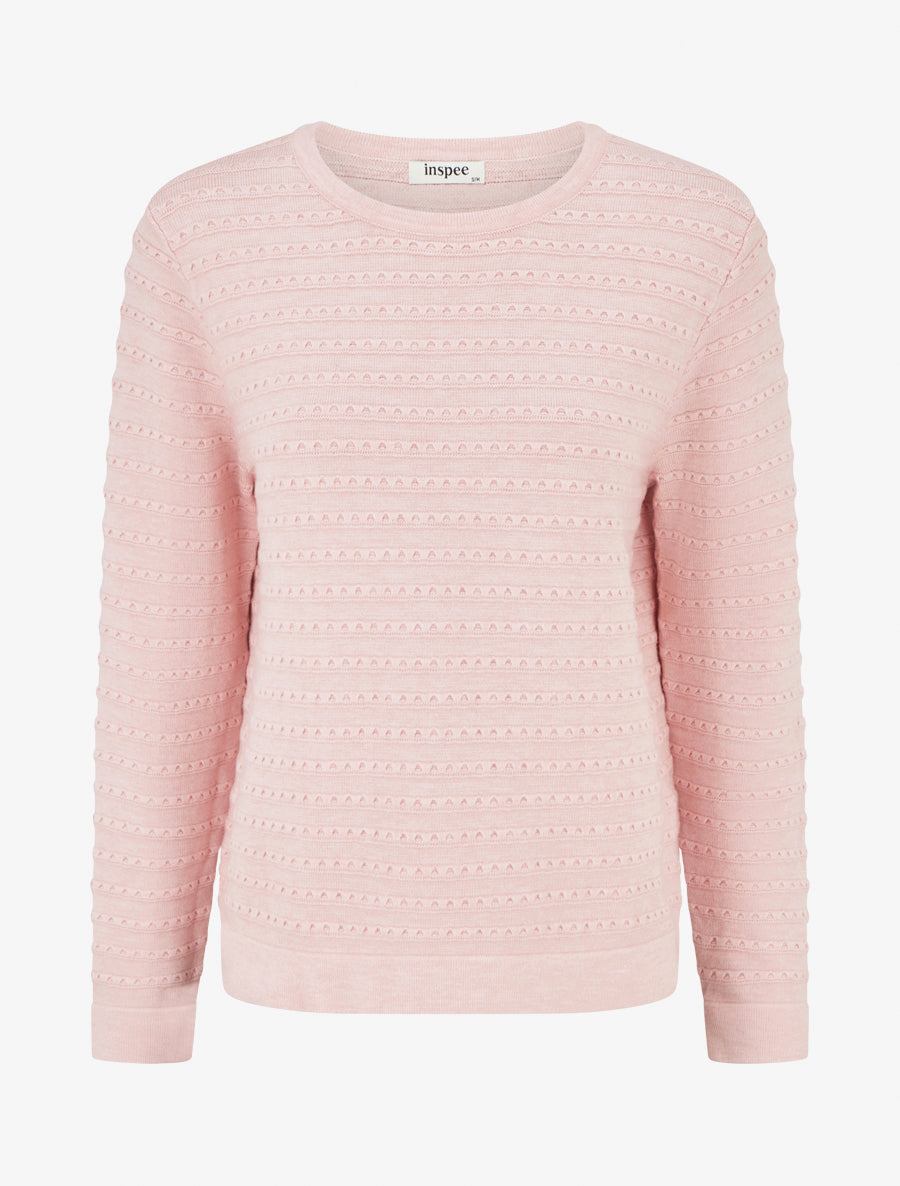 Pull uni texturé à col rond - Rose - 1