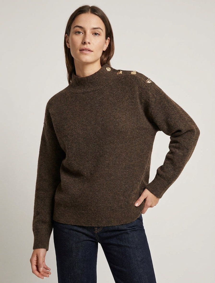 Pullover aus Wollmischung mit Zierknöpfen - Braun