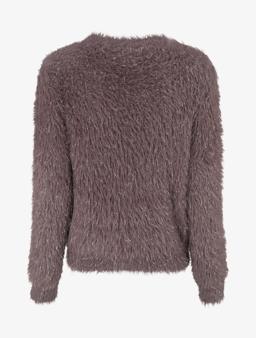 Pull uni duveteux à détail irisé - Marron - 2