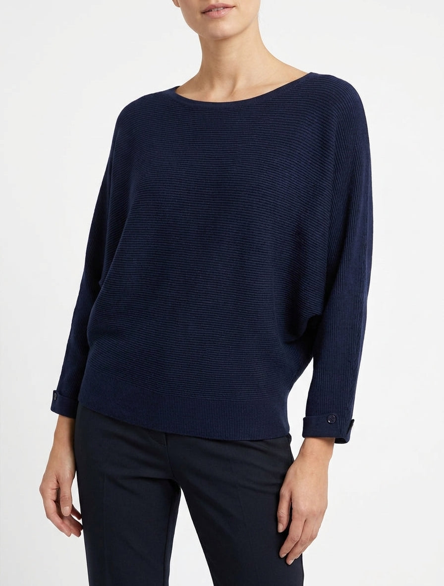 Gerippter Pullover mit langen Ärmeln. - Marine