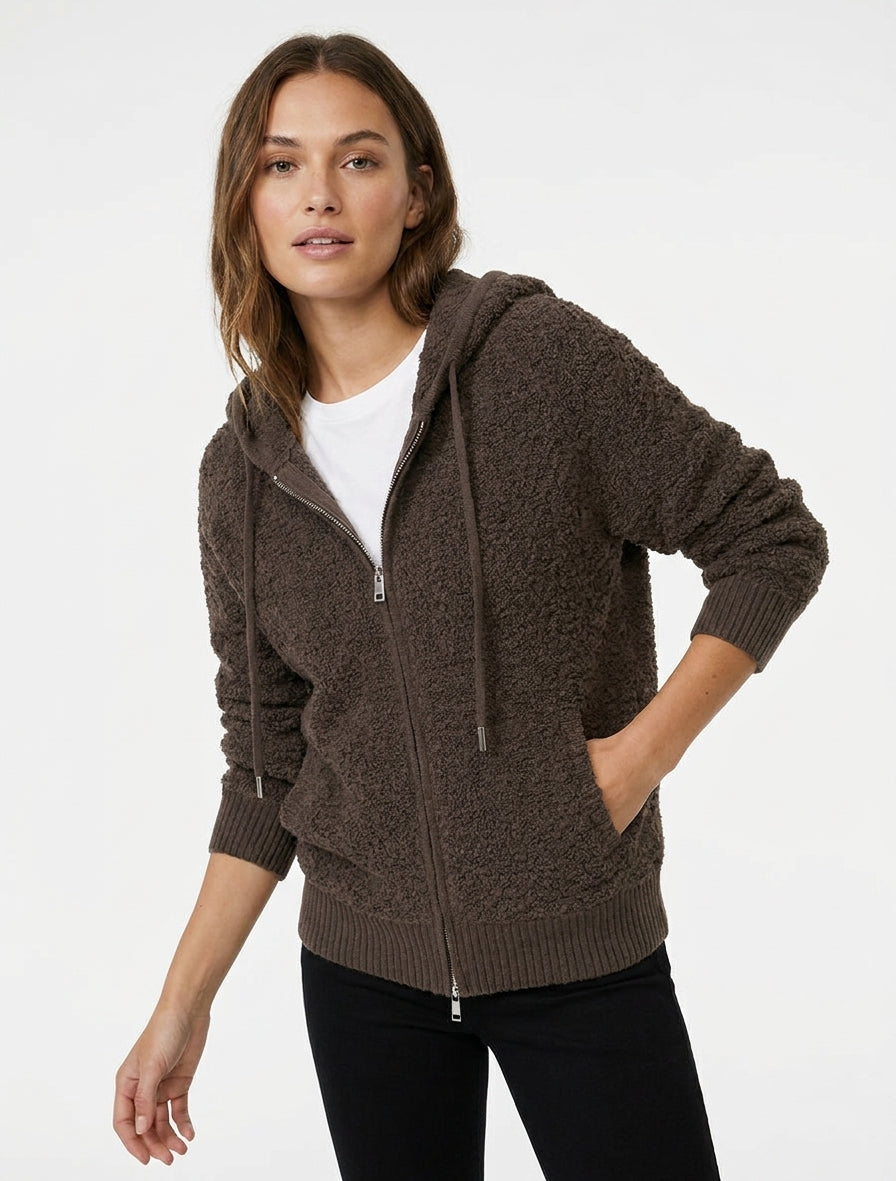 Schlingenstrick-Kapuzenpullover - Braun