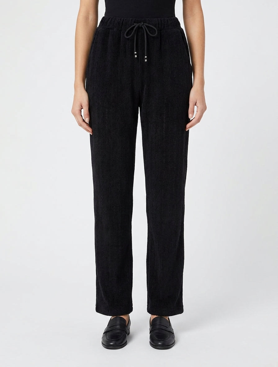 Gerade geschnittene Hose aus Samt im Strickstil - Schwarz