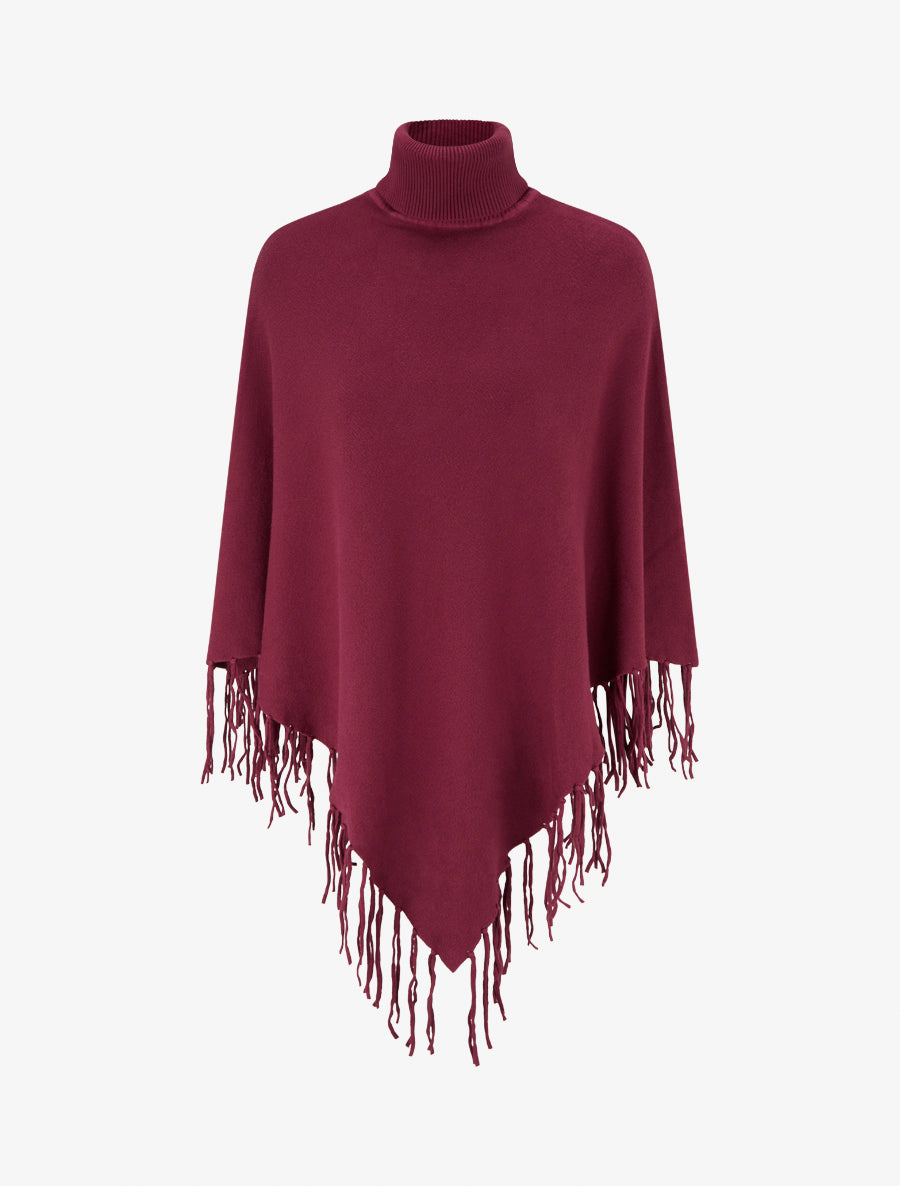 Poncho oversize à franges - Lie de vin - 1