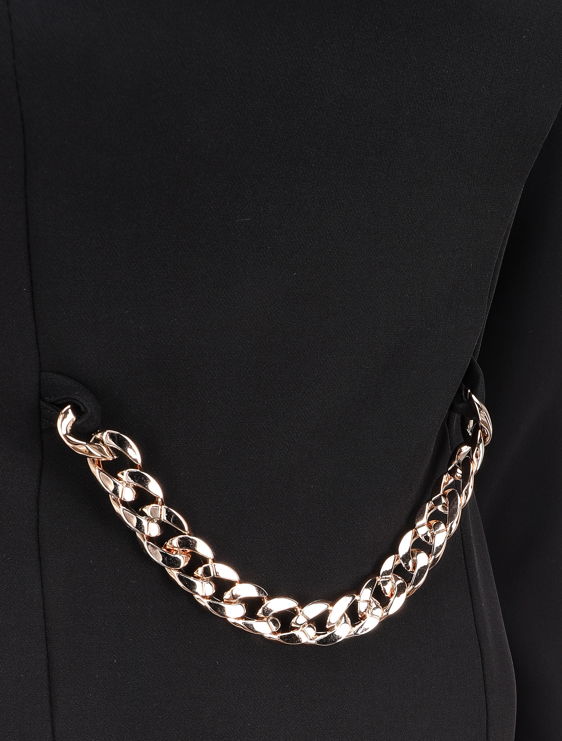 Robe ajustée à col fendu et détail chaîne - Noir - 3
