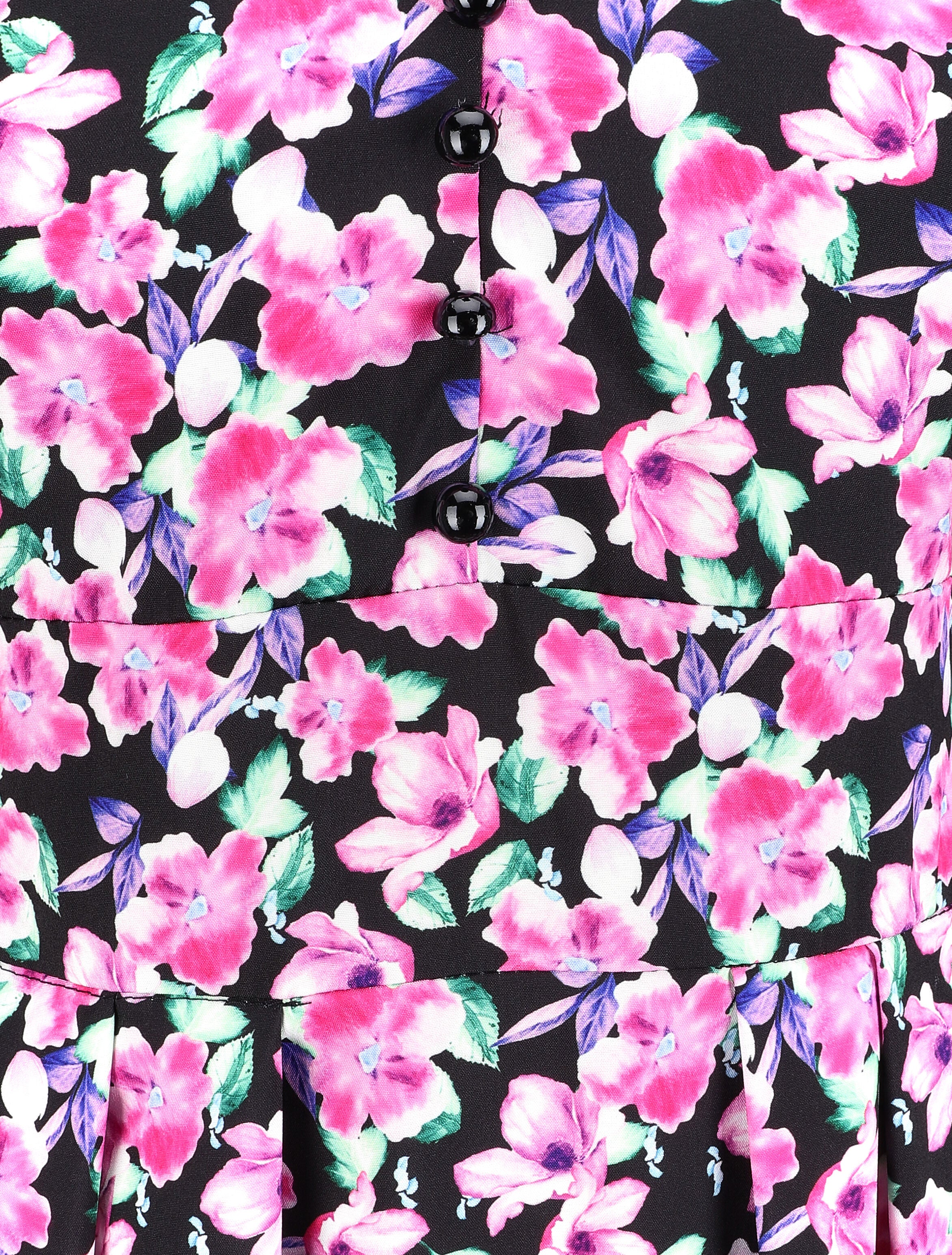 Robe col V à motif à fleurs - Noir - 3