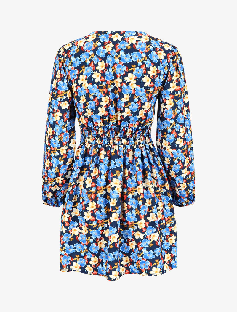 Robe col V à motif à fleurs - Bleu marine - 2