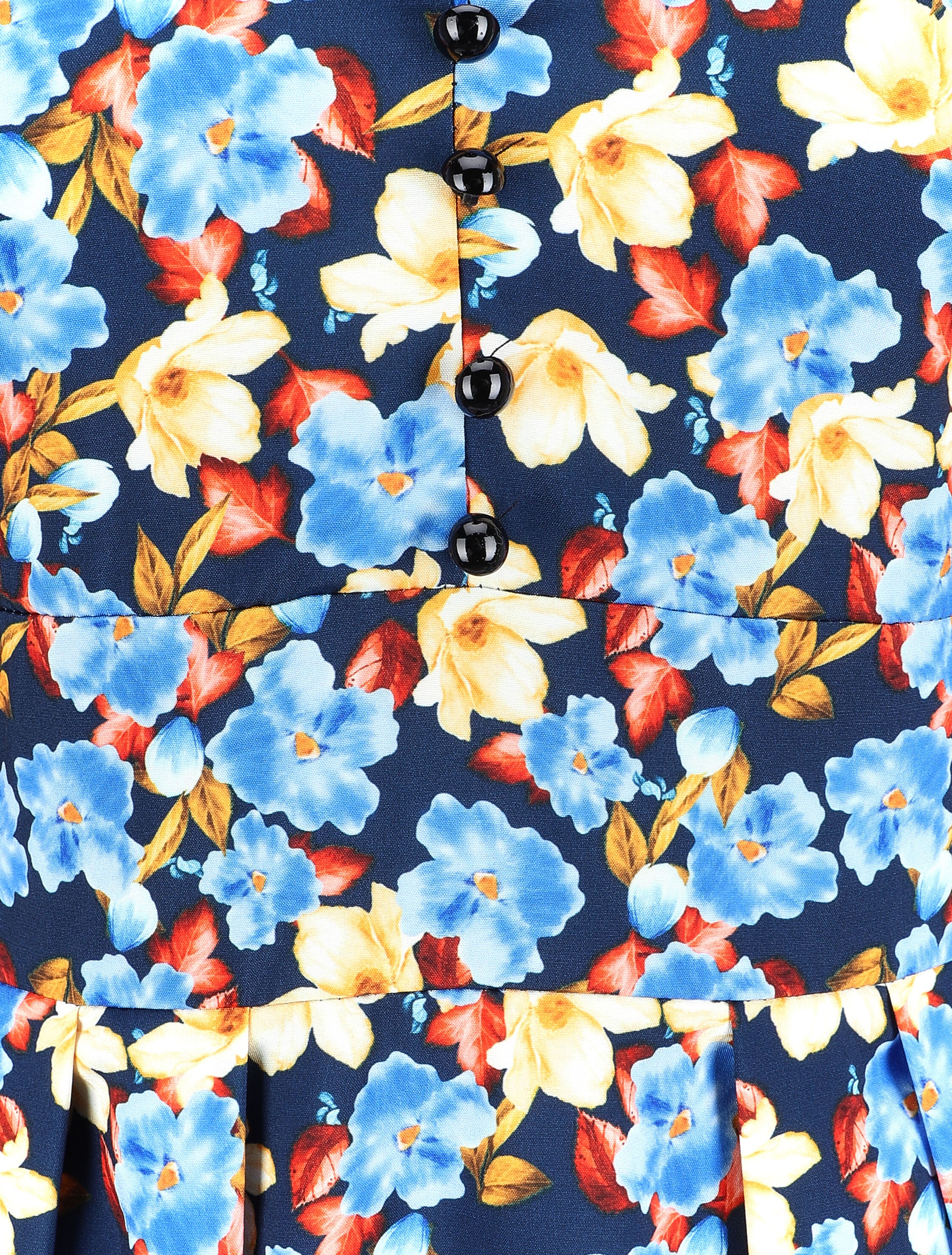 Robe col V à motif à fleurs - Bleu marine - 3