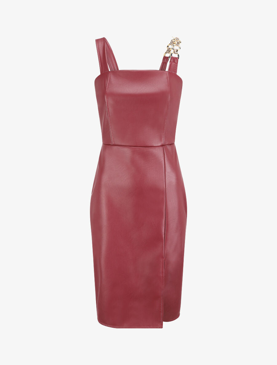 Robe droite en simili à bretelle stylisée - Bordeaux - 1